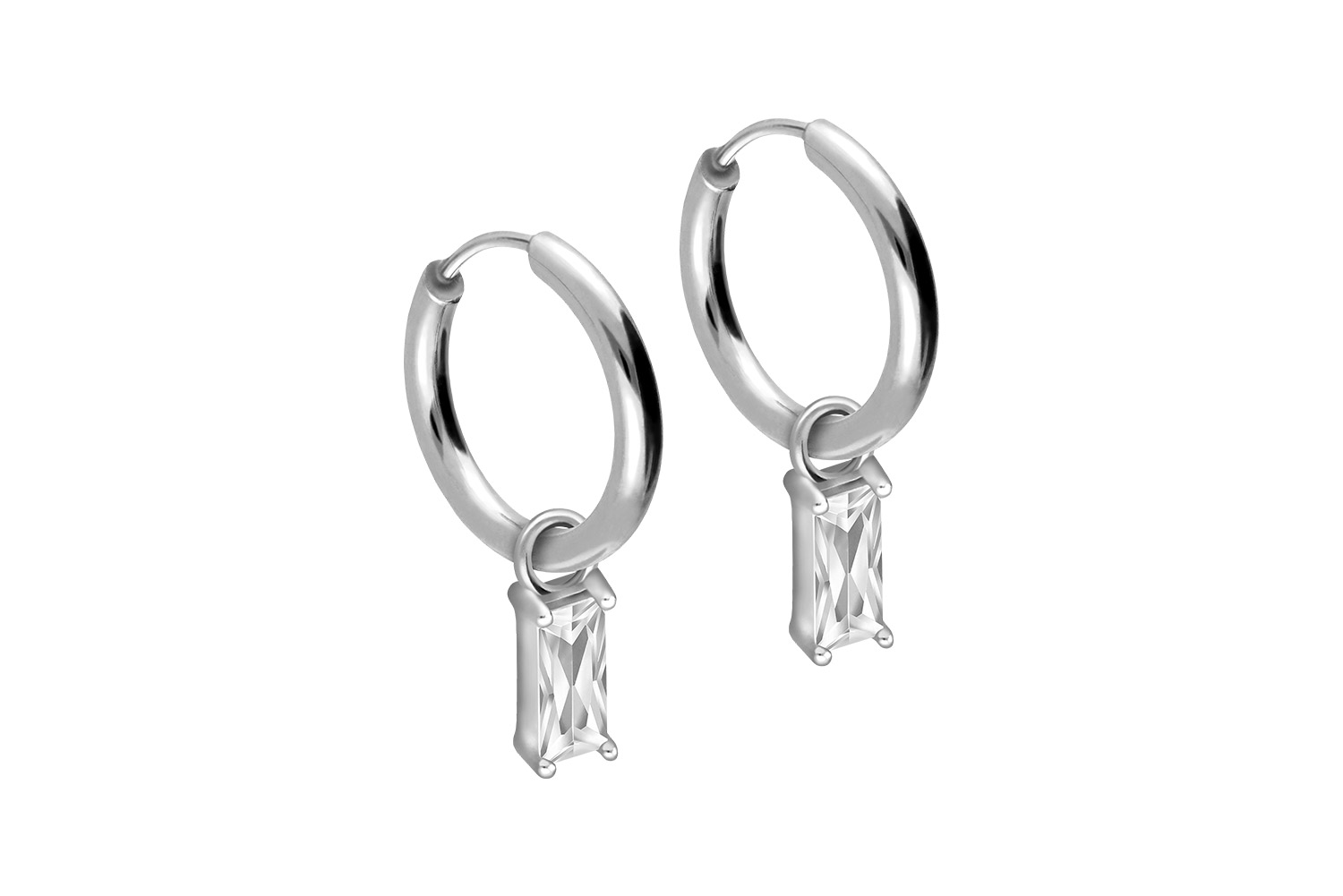 Chirurgenstahl Ohrclicker Creolen EINGEFASSTES KRISTALLRECHTECK von Piercingline